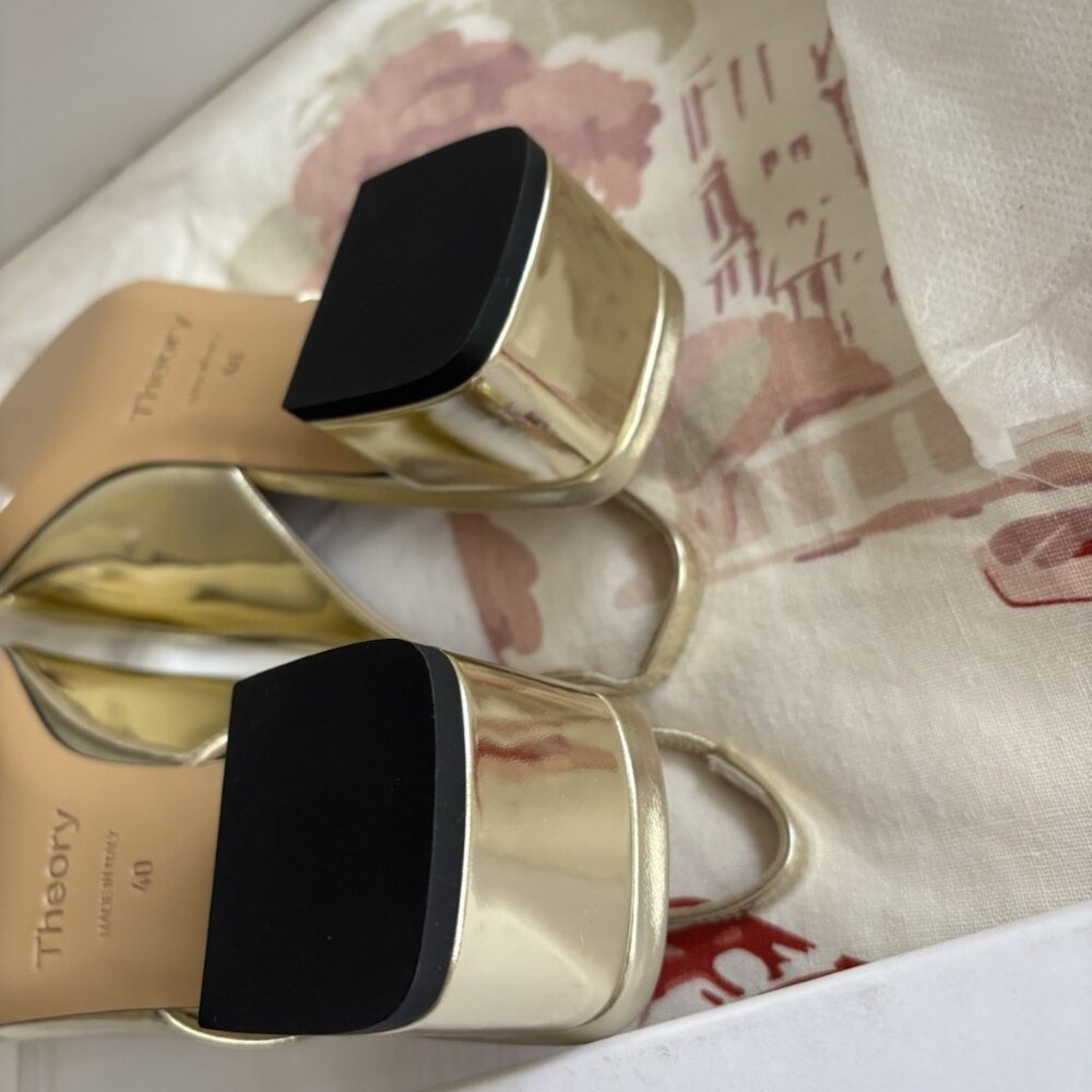 Theory New Block Heel Women’s Leather Slingback shoes in Gold - Picture 5 of 8